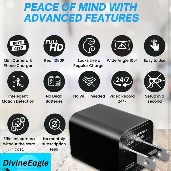 NIB Plug-in Full HD Dome Hidden Camera 1080p Pet Cam Motion Detection Security - Picture 4 of 13